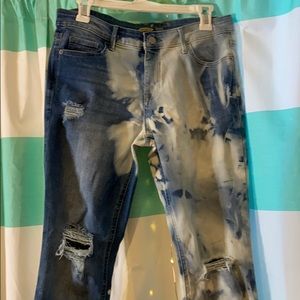 Bleached Tye Dye Blue Jeans